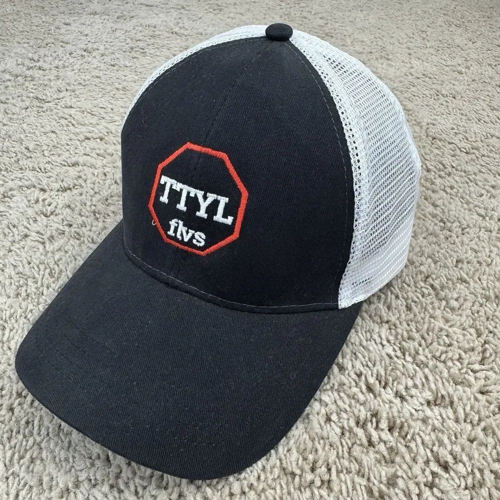 TTYL flvs Hat Adjustable Black White Mesh Red Stop Logo OSFM Unisex Baseball Cap